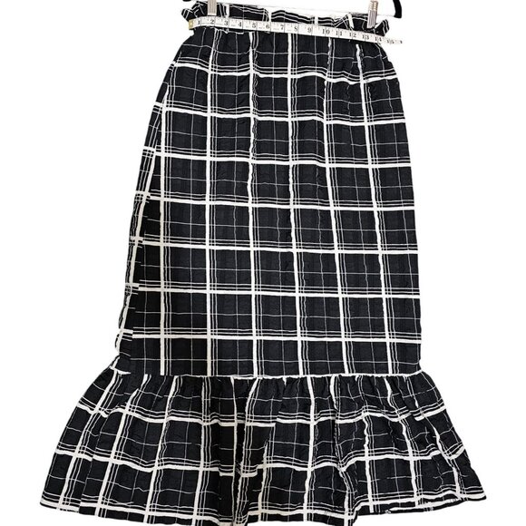Asos Design Women's Black & White Plaid Midi Skirt With Ruffle Hem - Picture 8 of 8